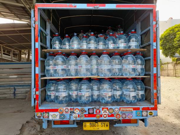 Delivery truck with water bottles